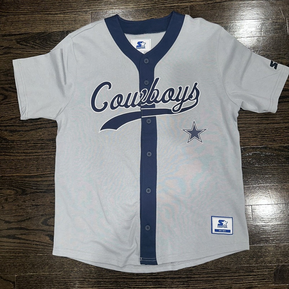 Dallas Cowboys Starter Rate Stitched Baseball Jersey NFL Gray Texas Football NWT